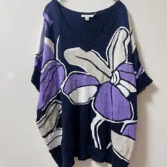 希少サイズ Chico's【XL】チコズ 大判花柄 Vネックニット チュニックのサムネイル
