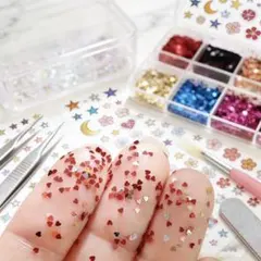 【12色】ネイルパーツセット マルチカラー ホログラム ハート キラキラ