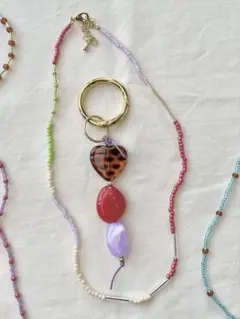 C ハンドメイド カラフルビーズネックレス&チャーム
