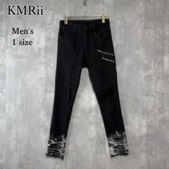 KMRii ケムリ ジップ切替 レザーロープ デニムパンツ ブラック 1 Y2K KMRii ケムリ ジップ切替 レザーロープ デニムパンツ ブラック 1 Y2K