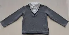 コムサイズム90 襟付重ね着風トップス グレー 長袖 キッズ 入園式 フォーマル