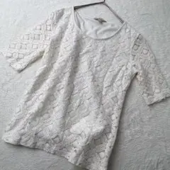 バナナリパブリック　レースブラウス　花柄　クルーネック　透け感