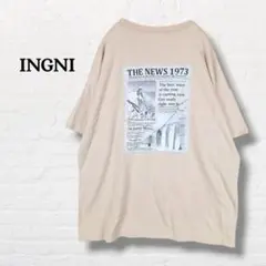 イング☆ビッグシルエット バックプリントTシャツ ニュースペーパー柄【M】