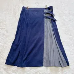 フレアスカート　チェック切替　Dカンベルト　ウエストゴム　裏地付き　3L　伸縮性