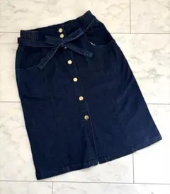 le reve vaniller ヴァニレ　デニムスカート　膝丈　リボンボタン付