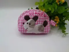 ミニポーチ　パッチワーク【お散歩ワンコ︰ギンガムチェック︰ピンク】コインケース