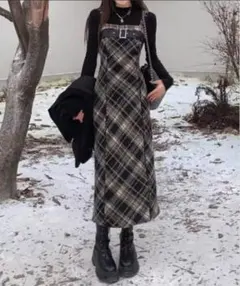 gossip!ロサンゼルス チェック柄ロングキャミワンピース ベルト付き