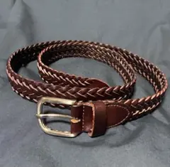 美品BEAMS HEART ダークブラウンメッシュレザーベルト編み込みL