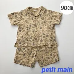 petit main 恐竜総柄セットアップ　開衿シャツショートパンツ　90 夏