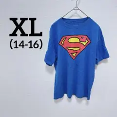 スーパーマン Tシャツ XL 14-16 青 プリント ロゴ ブルー 150