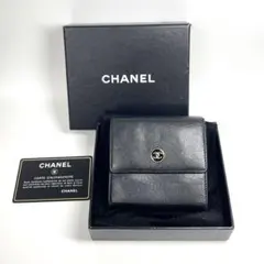 CHANEL 折り財布 ブラック ココマーク 箱・ギャランティカード付【難