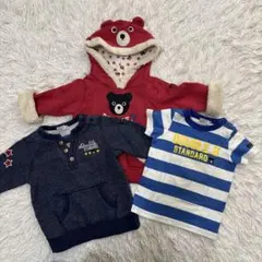 ミキハウス　DOUBLE クマのフード付きトレーナーとTシャツセット