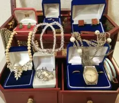 遺品整理 大量 刻印アクセサリー 指輪 腕時計 パール 金色喜平ブローチ未検品