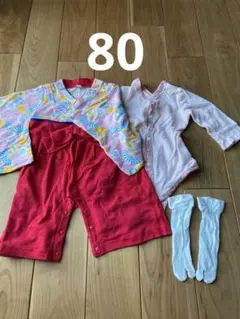 80サイズ 花柄着物・ロンパースセット