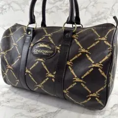 デッドストックLONGCHAMP ロンシャン 総柄 本革 レザー ボストンバッグ