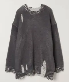 ジーナシス☆ダメージ加工ダークグレーオーバーサイズニット