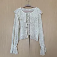 LOWRYS FARM メッシュリボンブラウス