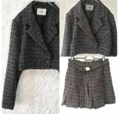 NICECLAUP ツイード クロップドジャケットスカートセットアップF