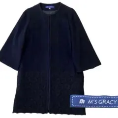 M'S GRACY ノーカラーコート フラワーレースデザイン 大人綺麗めのサムネイル
