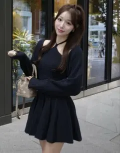 ダーリッチ ホルターフレアニットミニワンピース