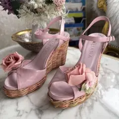 DIANA ピンク フラワー装飾 サンダル
