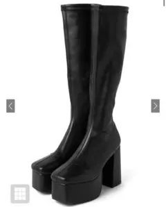 grl スクエアトゥレザーチャンキーヒールロングブーツ zr1024