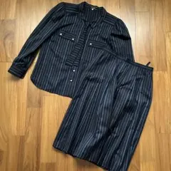 レリアン　ネイビー ストライプ セットアップ 13+ ブラウス　スカート