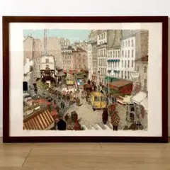絵画.額縁.版画.リトグラフ.ウルバン・ウシェ.パリの街角,フランス