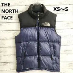 ノースフェイス ダウンベスト 700フィル 黒×ネイビー XS〜S相当 春 春先