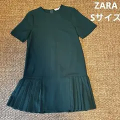 ZARA ダークグリーン 半袖ひざ丈ワンピース