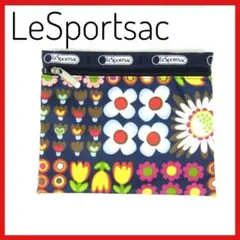 美品 LeSportsac フラワーパターン ポーチ花柄 マルチケース ネイビー