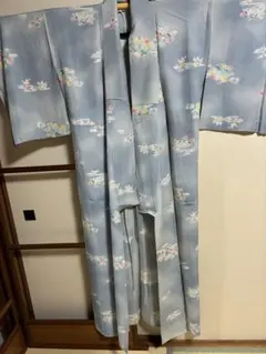 単衣着物小紋。ブルー。 リメイク素材。