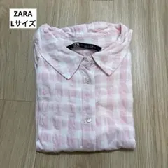 ZARA ギンガムチェック 長袖シャツ ピンク L