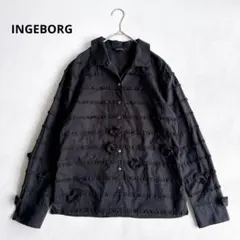 INGEBORG インゲボルグ　長袖ブラウス　ピコフリル　リボン　ブラック　Mのサムネイル