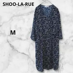 ❣️シューラルー❣️ロングワンピース 花柄 総柄 五分袖 七分袖 ネイビー 紺 M