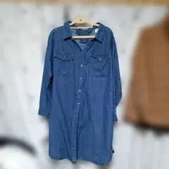 デニム シャツチュニック 長袖 レースアップ