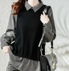 レイヤードチェック柄シャツニットベスト