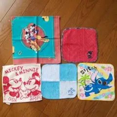 ディズニー　ハンドタオル4枚　バンダナ　中古