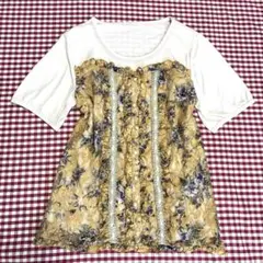 axes femme アクシーズ　ビスチェ風半袖カットソー 花柄レース切替のサムネイル