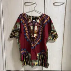 エンジ　ダシキシャツ