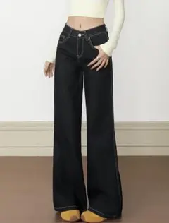 ダークブルーワイドレッグデニム