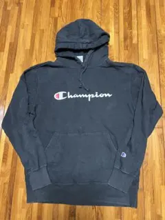 チャンピオンChampionロゴ　スウェットパーカー ブラック黒色 古着　XL