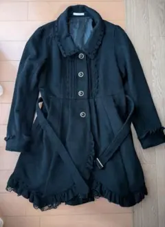 axes femme 黒ロングコート レース