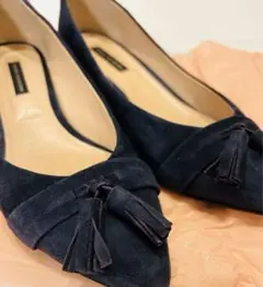 ファビオルスコーニ　ネイビー スエード タッセル パンプス