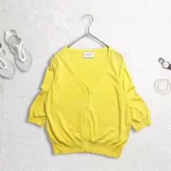 UNITED ARROWS　薄手カーディガン　七分袖　ビビッドカラー　イエローのサムネイル