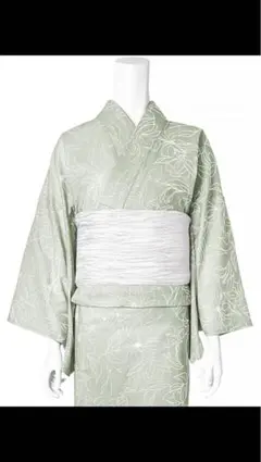 薄緑色花柄浴衣・白帯・下駄セット