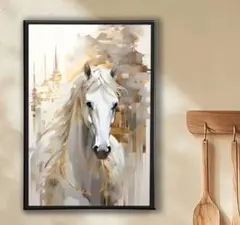 秀麗品✨白馬の現代アート絵画大きめサイズ