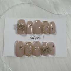 ネイルチップ現品 韓国 ピクシー リボン フレンチガーリー 量産型 ビジュー