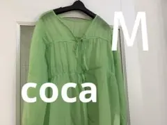coca ライトグリーン　長袖　チュニック　ブラウストップス　春夏　Mのサムネイル