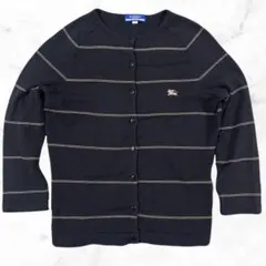 美品 バーバリー ブルーレーベル ボーダー カーディガン M 黒 ホース 刺繍